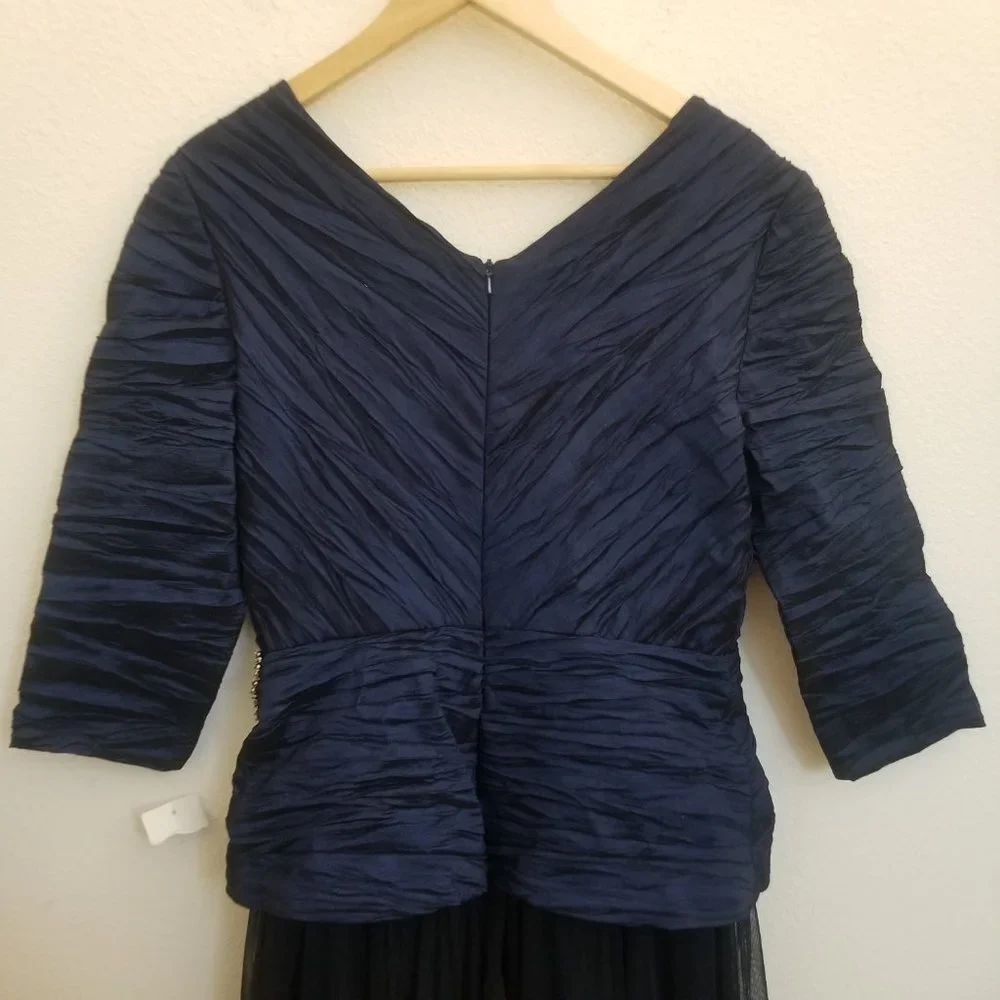 Alex Evenings Crinkle Taffeta Mock Dress Gown Navy Midnight NWOT Size 10 - Picture 5 of 10